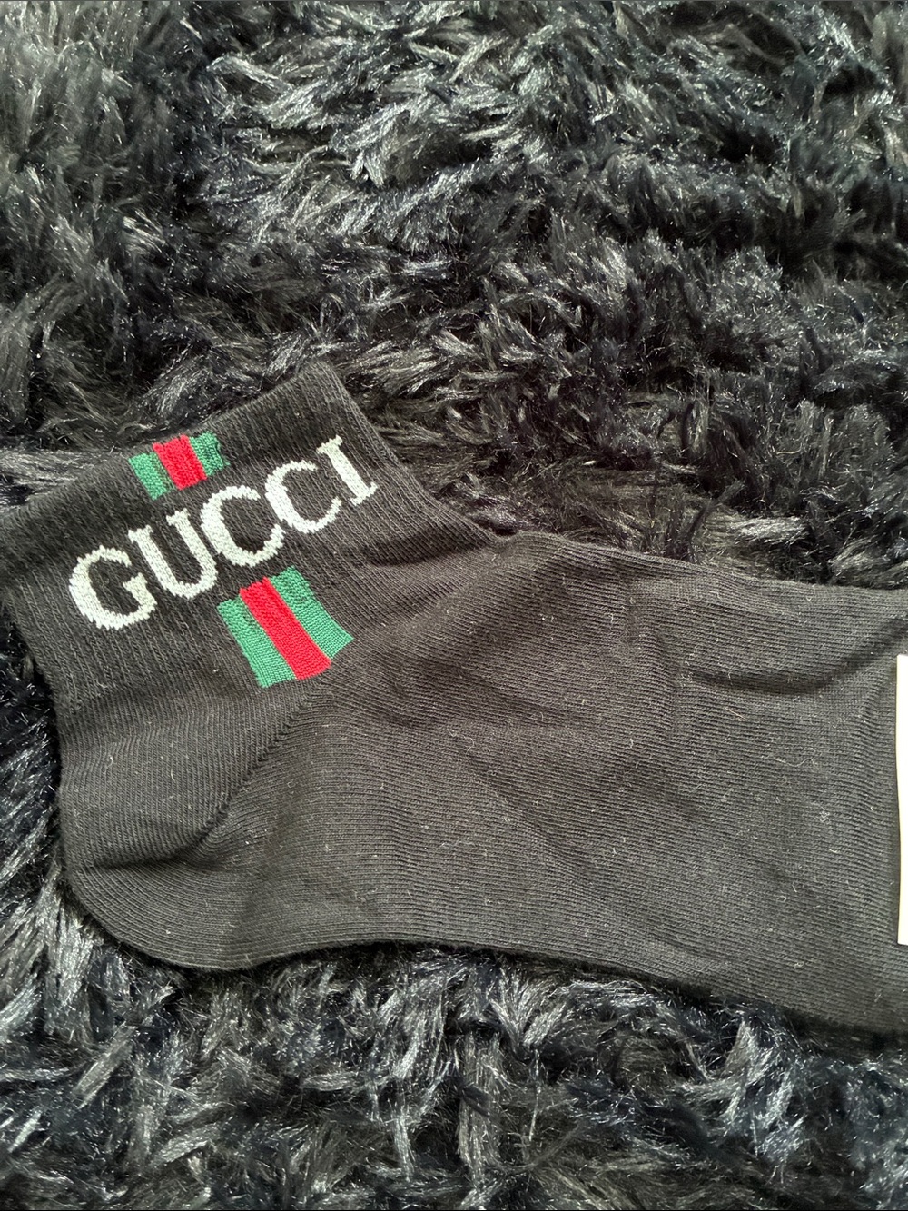 Gucci Black Ankle Socks with Red and Green Stripe and White Logo - Picture 2 of 3